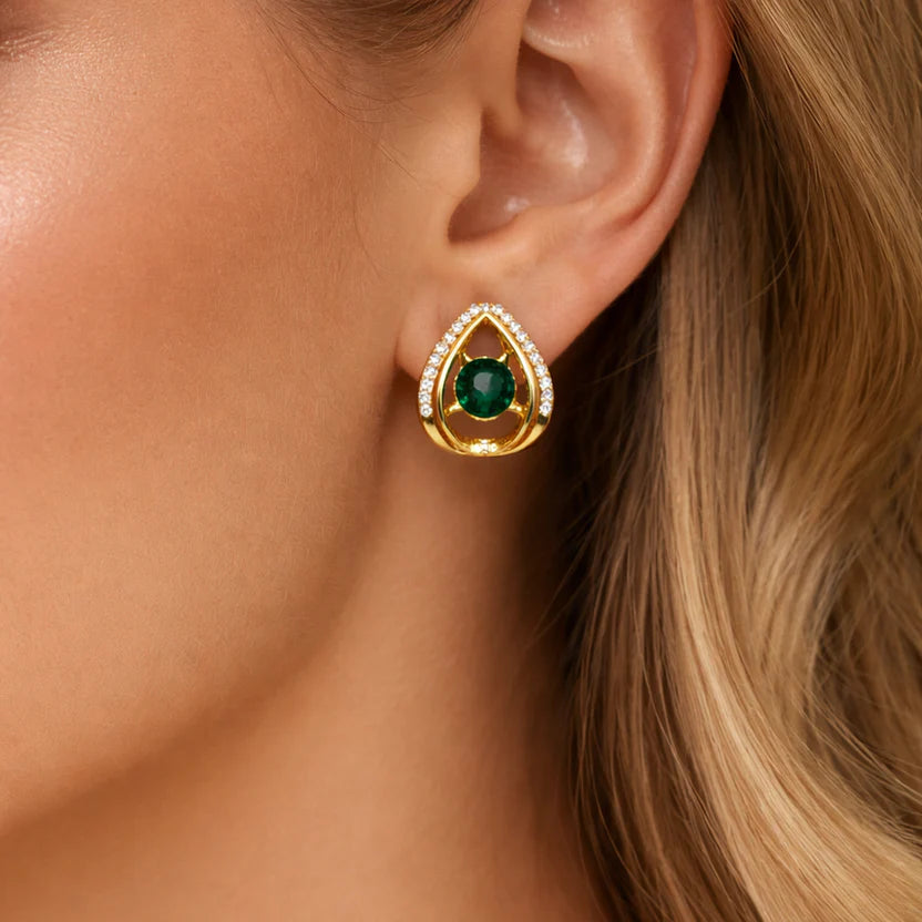 Emerald Elegance Teardrop Crystal Stud Earrings