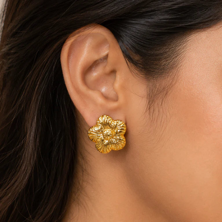 Golden Blossom Stud Earrings (Anti-Tarnish)