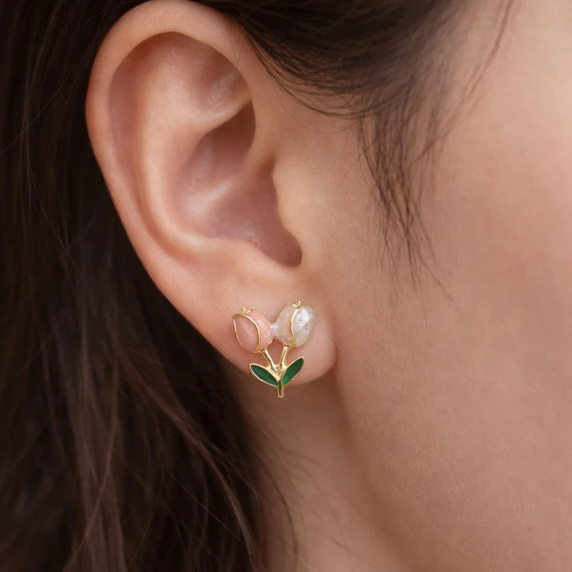 Tulip Pearl Floral Drop Earrings