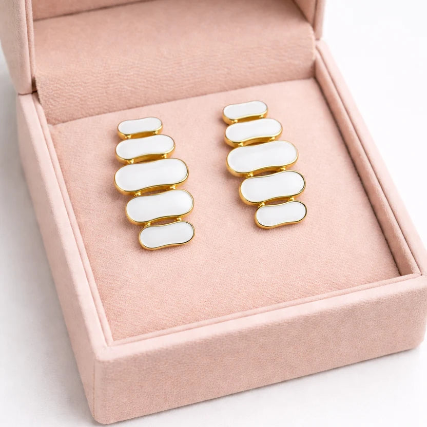 Luna White Enamel Drop Earrings