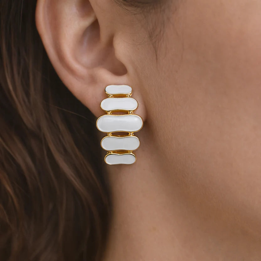 Luna White Enamel Drop Earrings