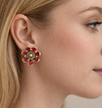 Korean Vintage Flower Earrings (Red)