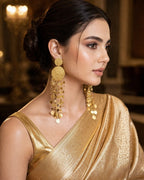 Golden Cascade Disc Statement Earrings