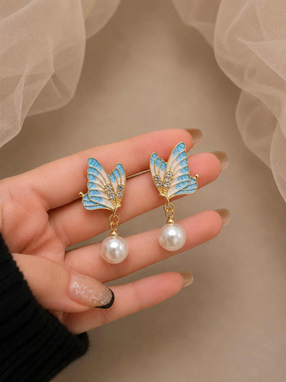 Korean Design Butterfly Earring (Blue)