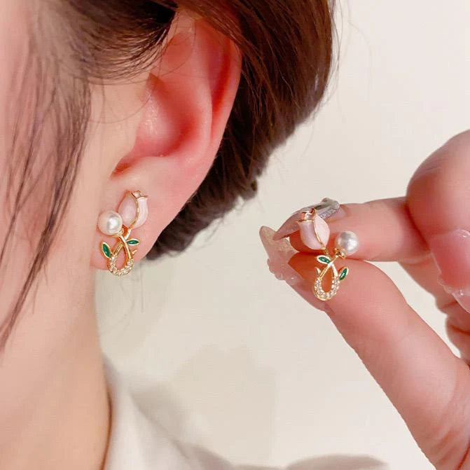 Tulip Pearl Floral Drop Earrings