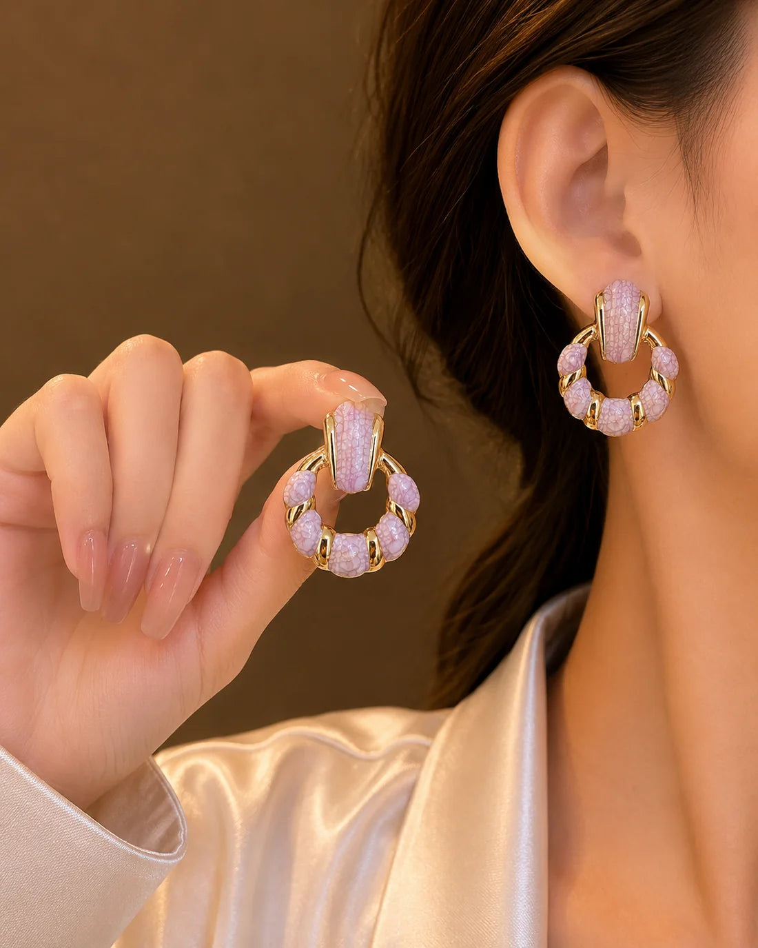 Purple Textured Hoop Earrings