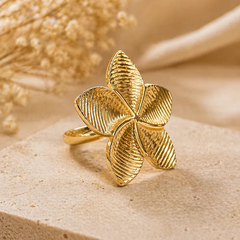 Golden Petal Bloom Adjustable Ring (Anti-Tarnish)