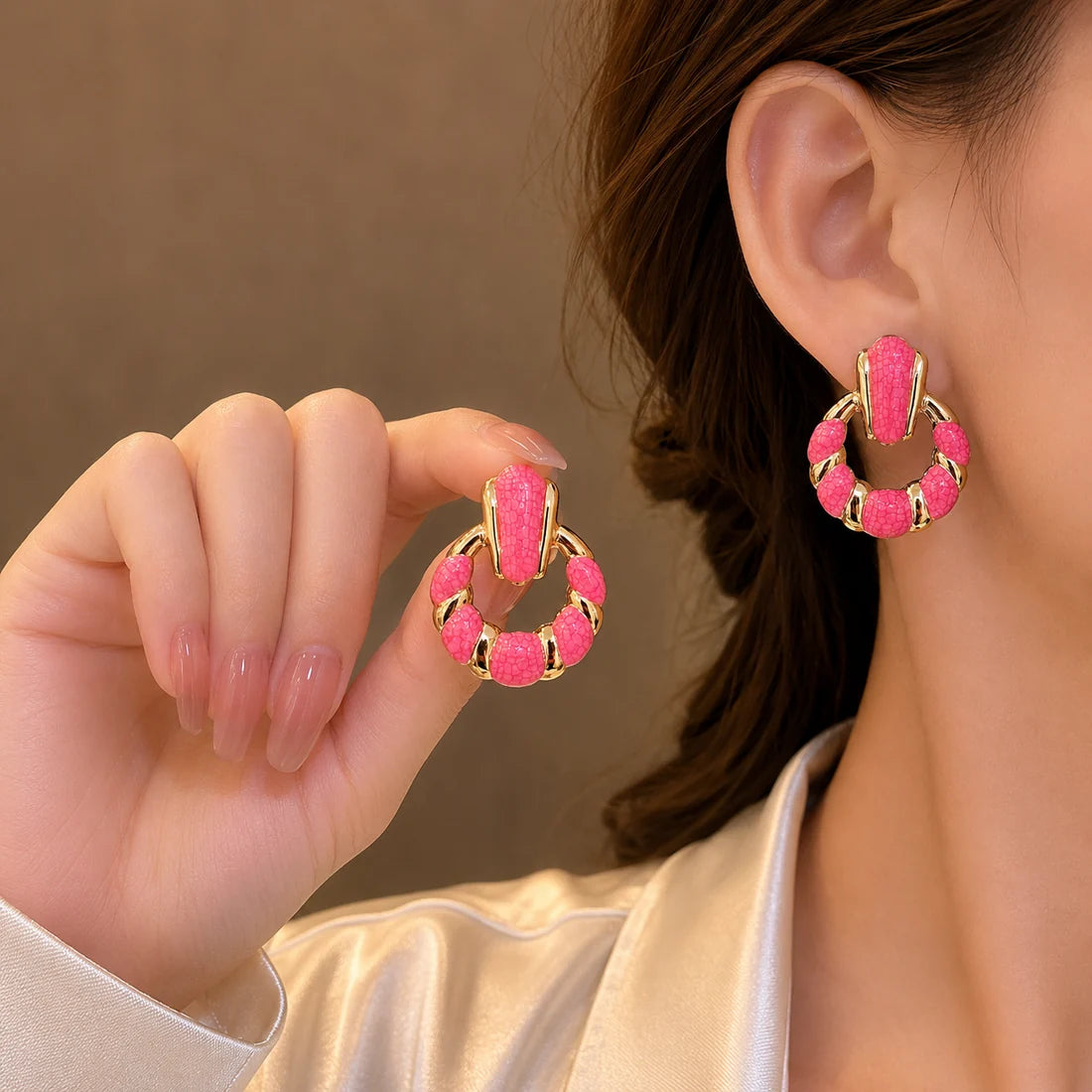 Hot Pink Textured Hoop Earrings