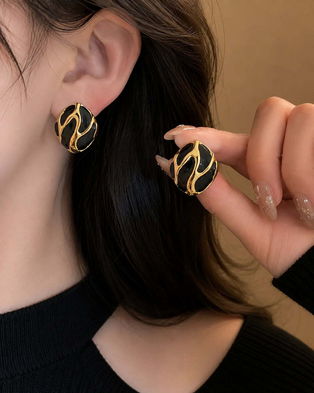 Square Shape Black Stud Earrings